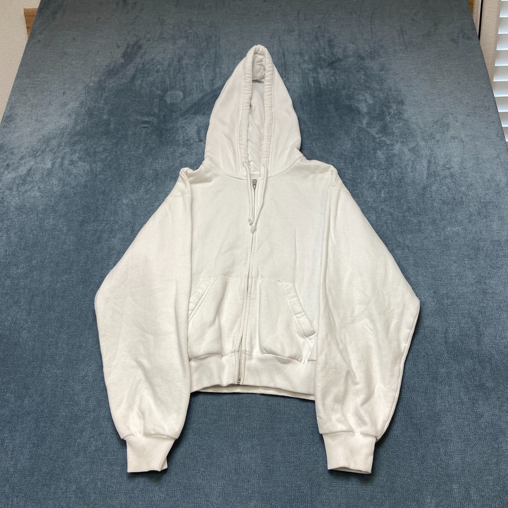 Hollister Full Zip Hoodie Womens XS White Drawstring Long Sleeve Casual Winter